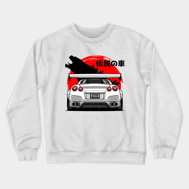 White GTR R35 Rear Crewneck Sweatshirt by GoldenTuners